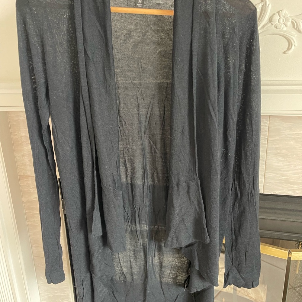 Black Knit Poncho Sweater with Open Front